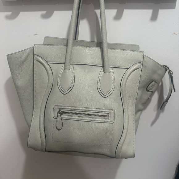 CELINE MINI LUGGAGE HANDBAG IN DRUMMED CALFSKIN OFF WHITE - Picture 2 of 8